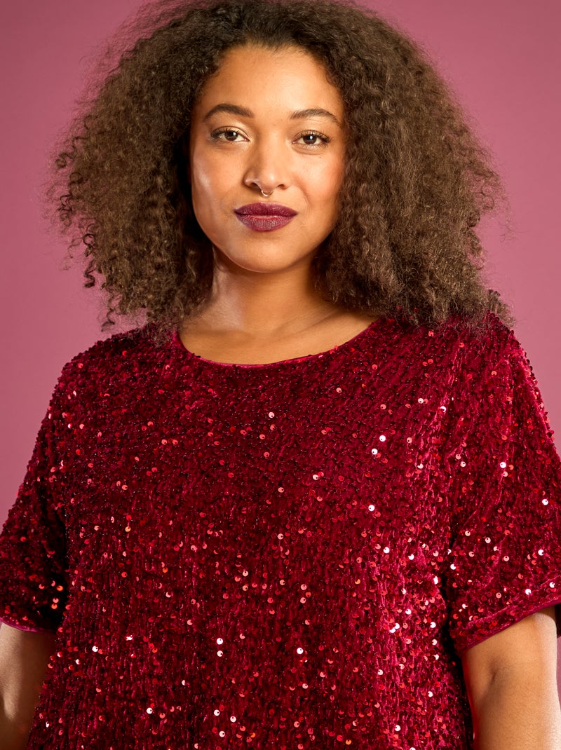 Robe courte à sequins Rouge - Kiabi