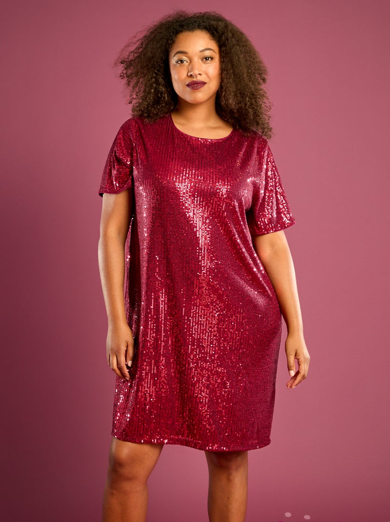 Robe courte à sequins Rouge - Kiabi