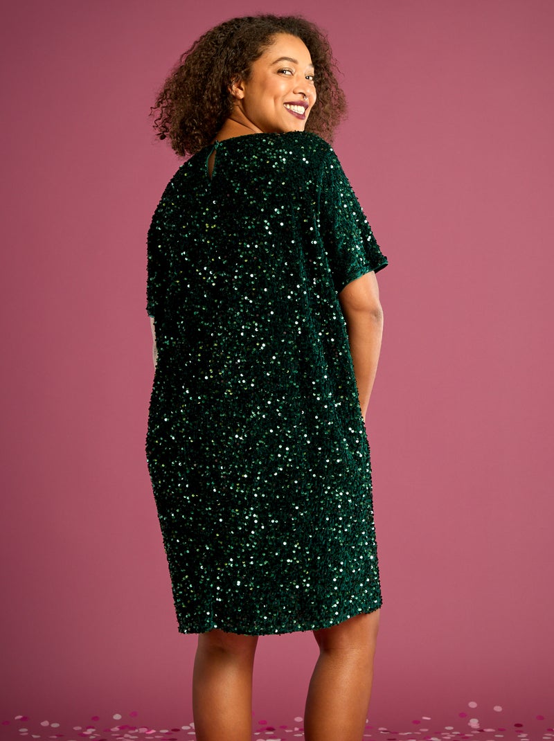 Robe courte à sequins Vert - Kiabi
