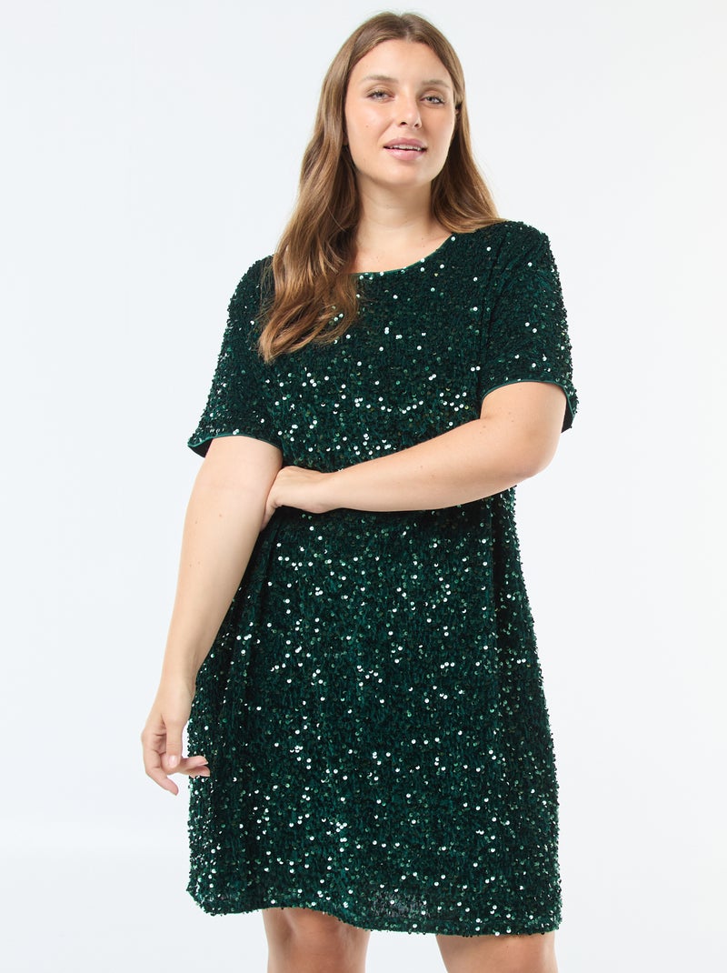 Robe courte à sequins Vert - Kiabi
