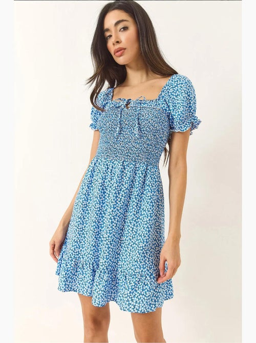 Robe courte à volants col carré à fleurs lucci - Kiabi Robe courte à volants col carré à fleurs lucci - Kiabi