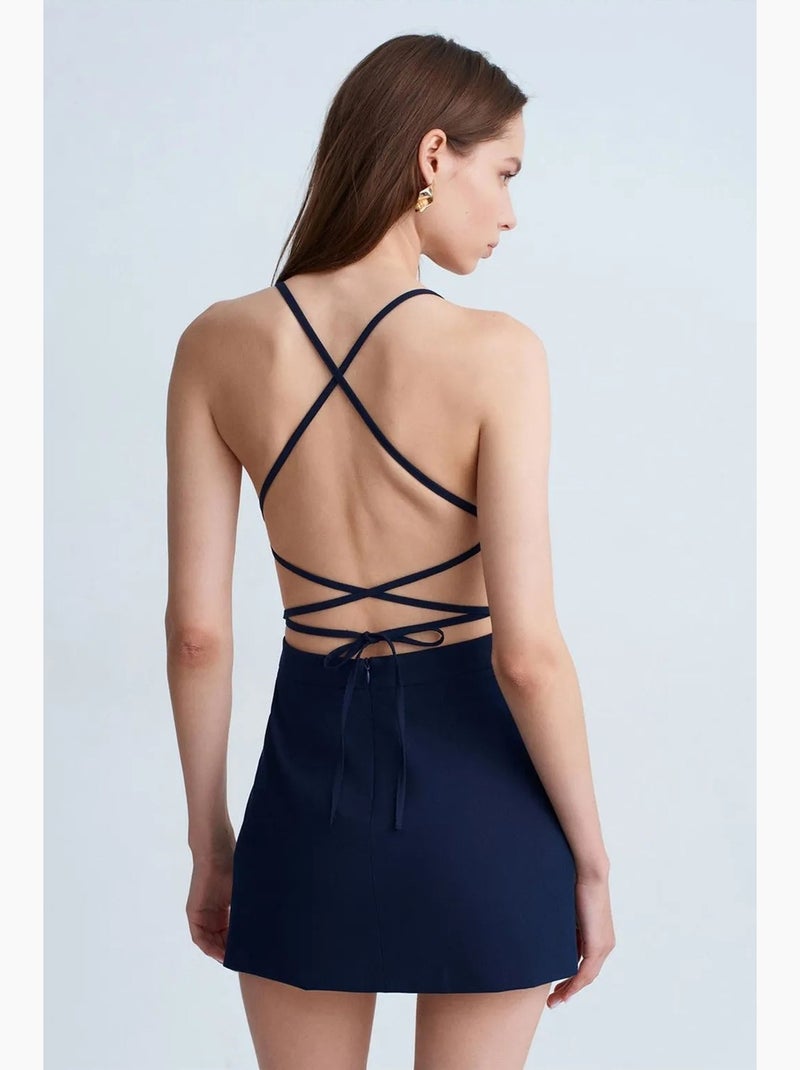 Robe courte ajustée à encolure carrée et découpe dilvin Bleu marine - Kiabi