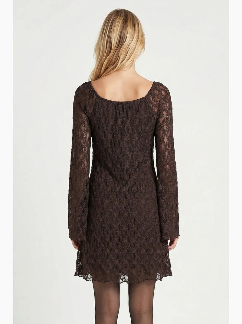 Robe courte ajustée en dentelle istanbul Marron chocolat - Kiabi