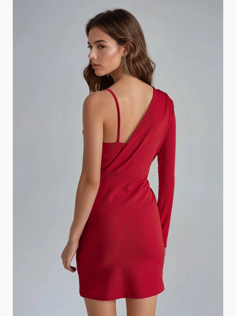 Robe courte asymétrique en jersey à col en v busem Rouge - Kiabi