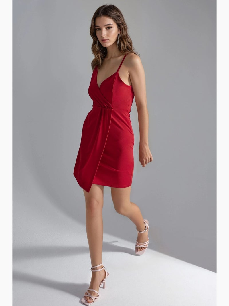 Robe courte asymétrique en jersey à col en v busem Rouge - Kiabi