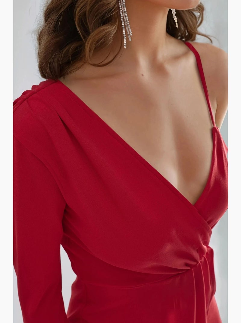 Robe courte asymétrique en jersey à col en v busem Rouge - Kiabi