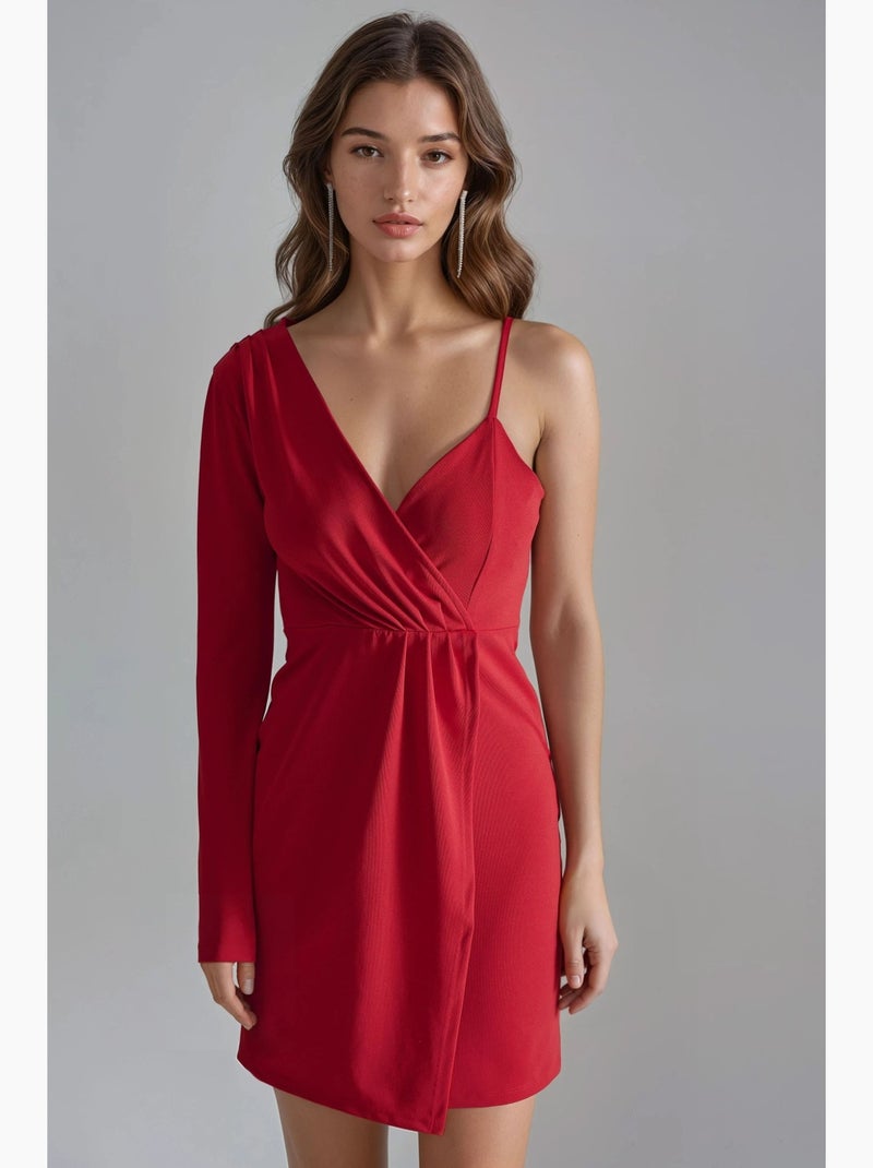 Robe courte asymétrique en jersey à col en v busem Rouge - Kiabi