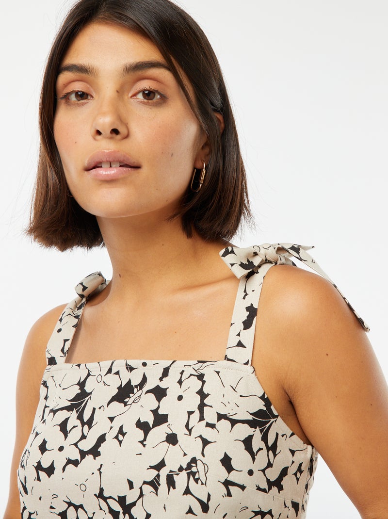 Robe courte au col carré avec bretelles à nouer Beige - Kiabi