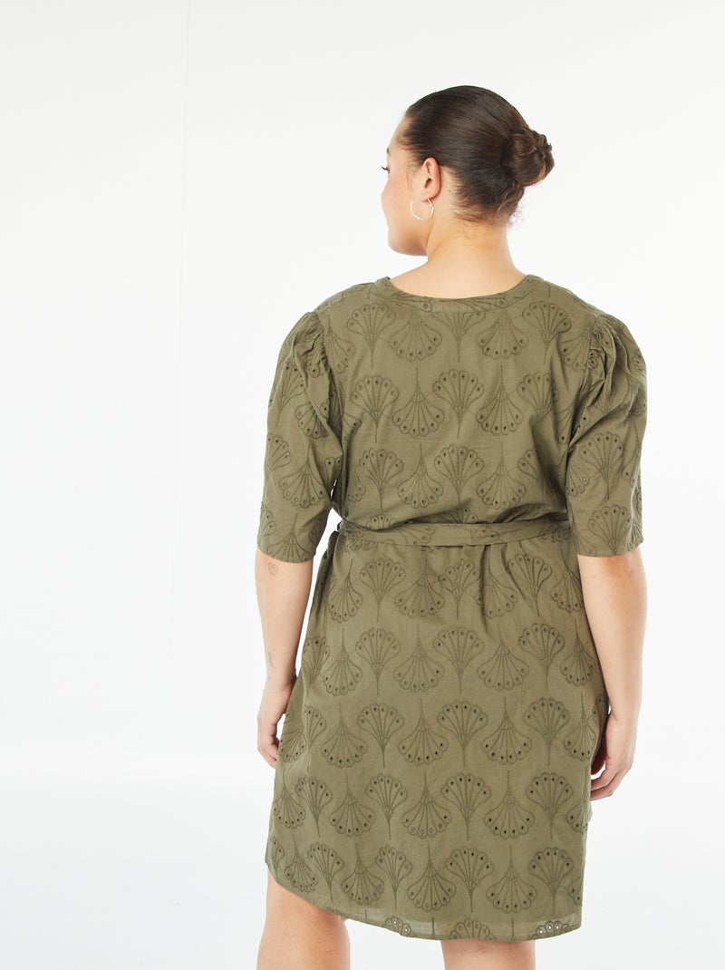 Robe courte avec broderie anglaise Kaki - Kiabi