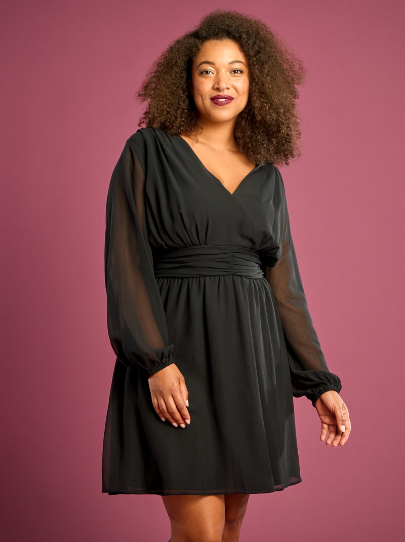 Robe courte avec ceinture drapée noir - Kiabi