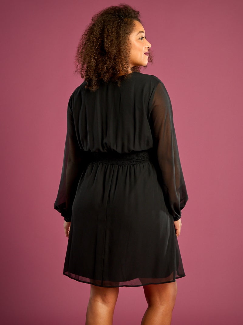 Robe courte avec ceinture drapée noir - Kiabi