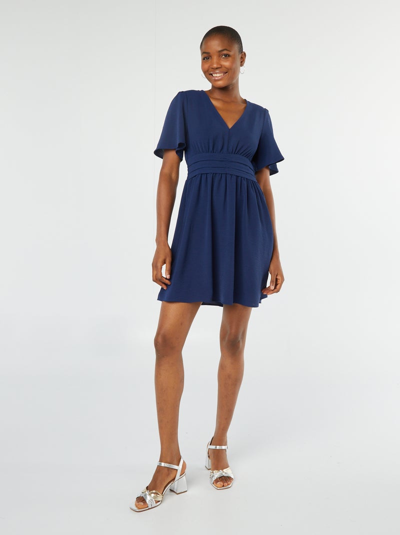 Robe courte avec ceinture plissée en Georgette Bleu - Kiabi