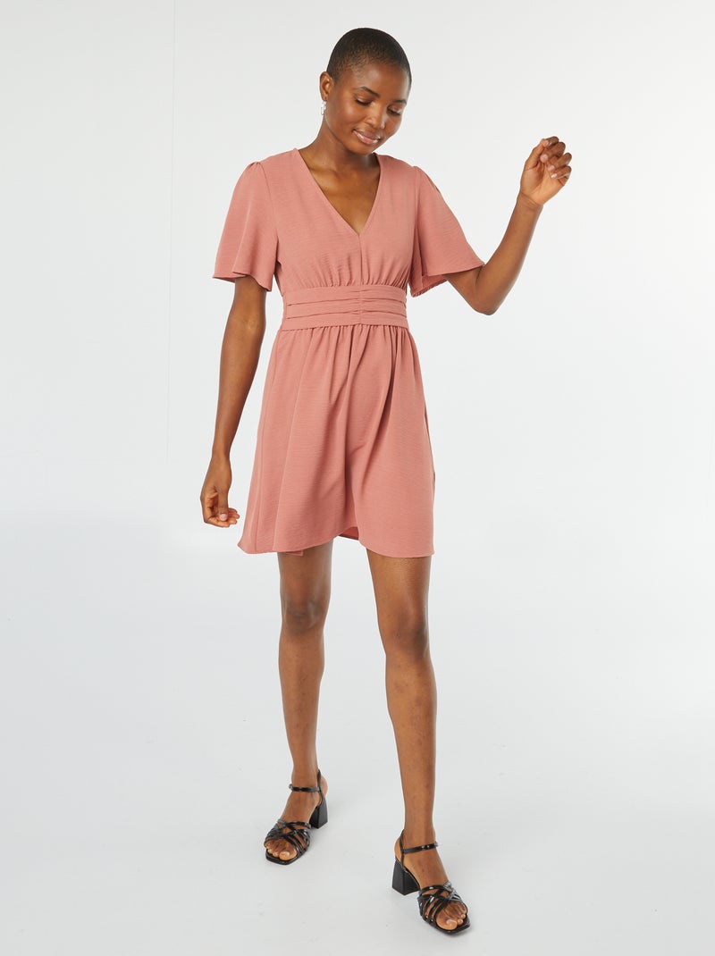Robe courte avec ceinture plissée en Georgette Rose - Kiabi