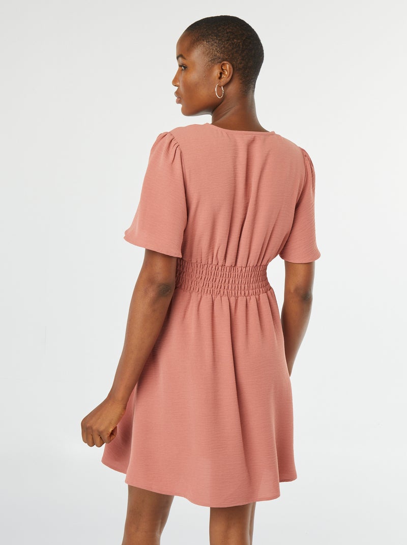 Robe courte avec ceinture plissée en Georgette Rose - Kiabi