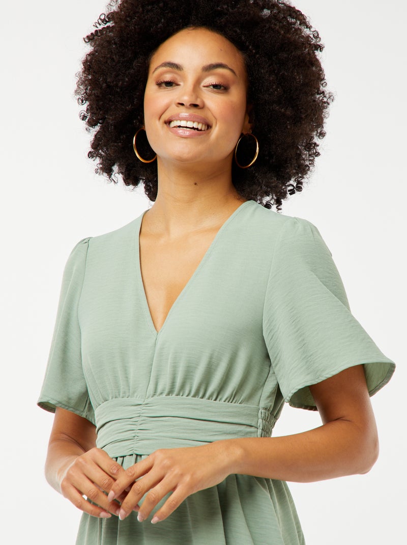 Robe courte avec ceinture plissée en Georgette Vert - Kiabi
