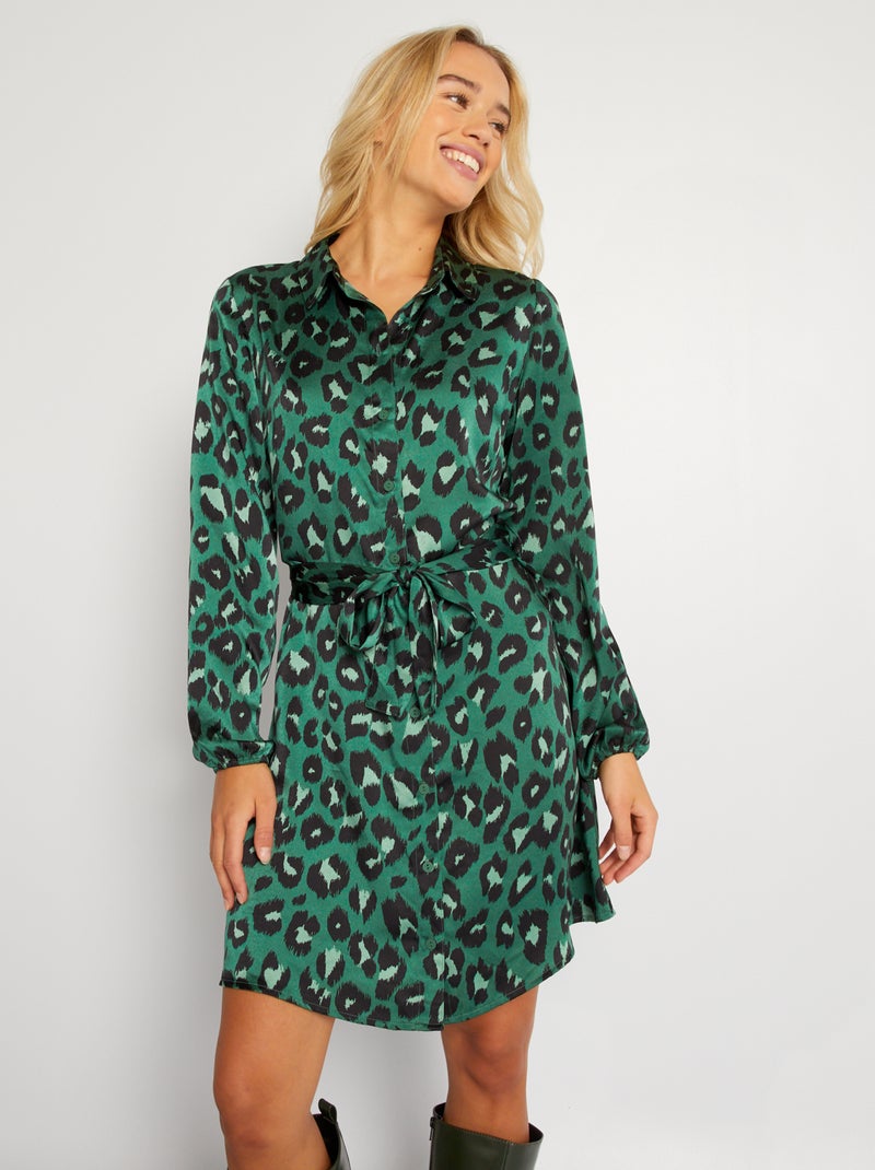 Robe courte avec ceinture Vert - Kiabi