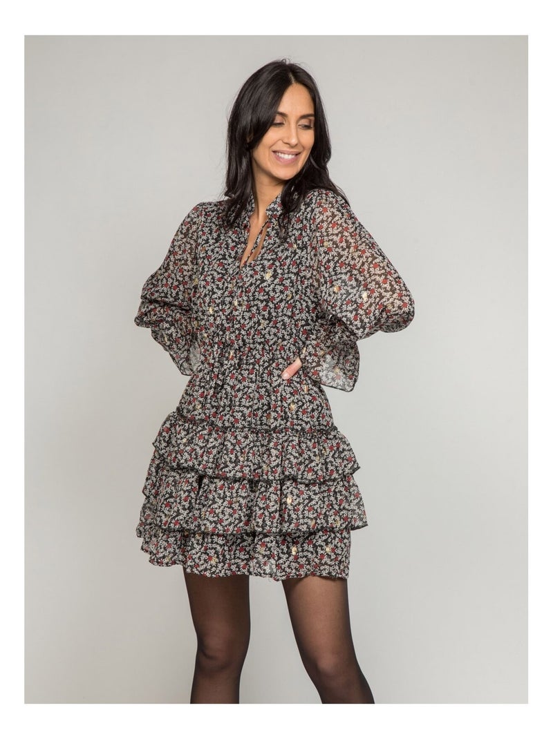 Robe courte avec volants IZZY Noir - Kiabi