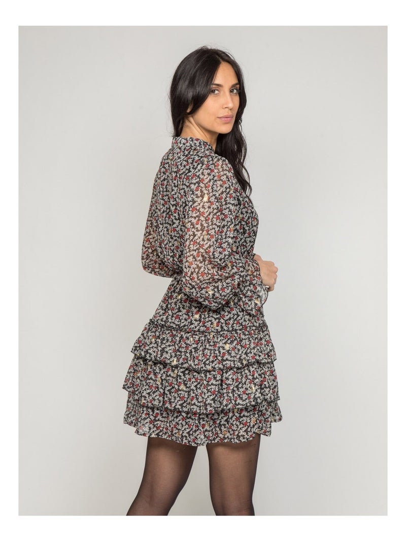 Robe courte avec volants IZZY Noir - Kiabi