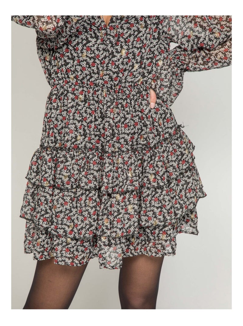 Robe courte avec volants IZZY Noir - Kiabi