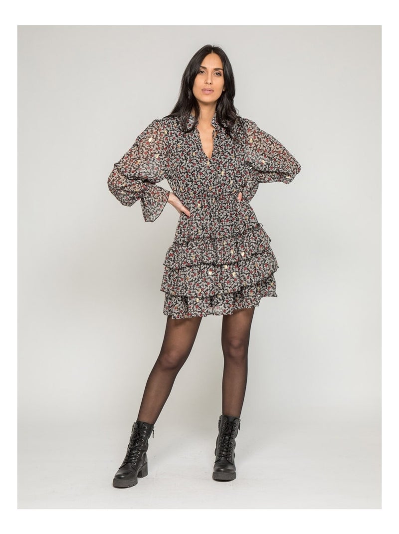 Robe courte avec volants IZZY Noir - Kiabi