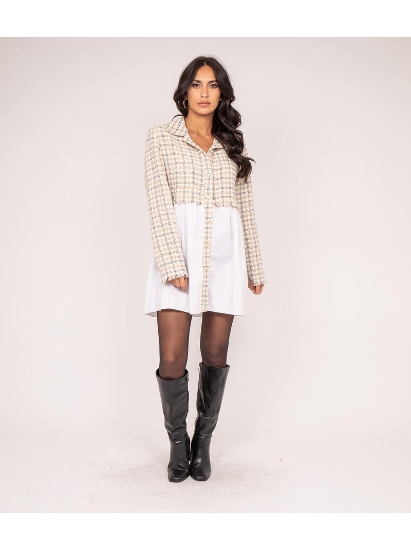 Robe courte bimatière UANNE Beige - Kiabi