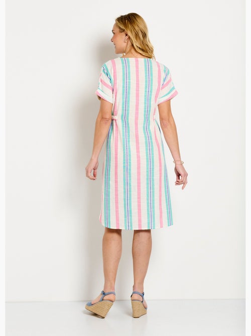 Robe courte boutonnée col V coton rayé - Afibel - Kiabi