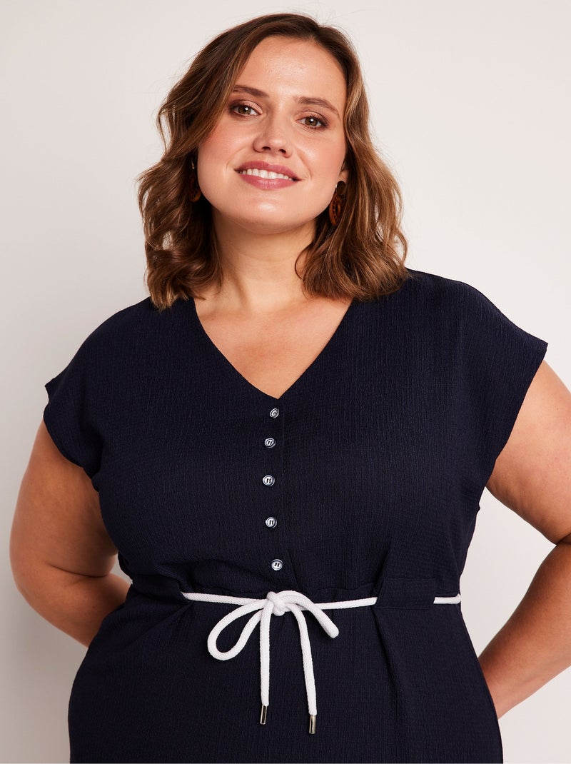 Robe courte boutonnée maille unie - Afibel Bleu - Kiabi