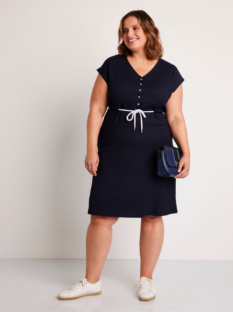 Robe courte boutonnée maille unie Bleu - Kiabi