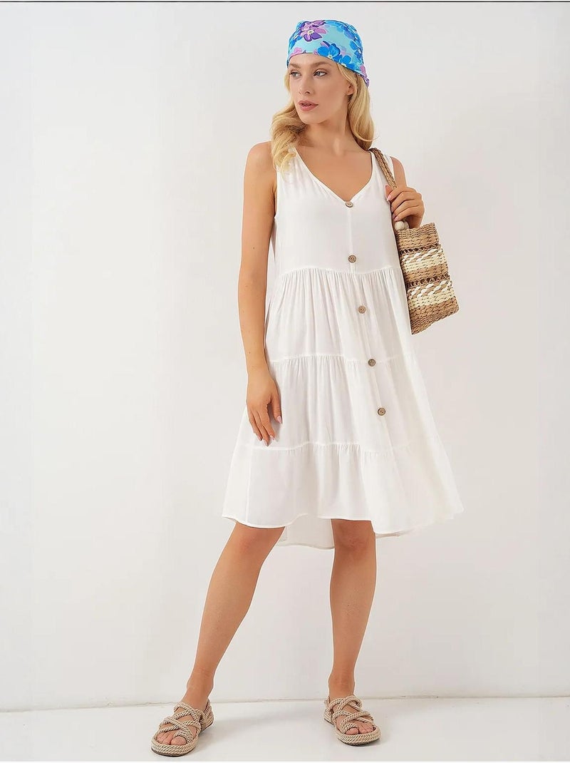 Robe courte boutonnée sans manches bdart Blanc - Kiabi