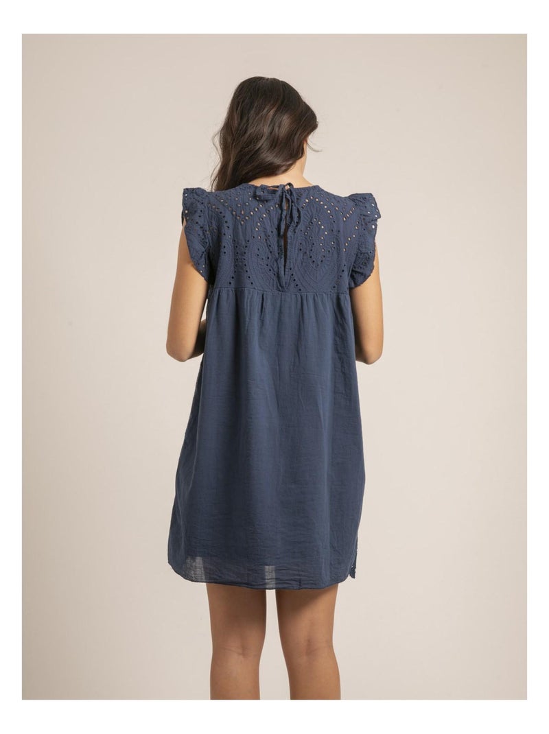 Robe courte broderies anglaises INGLES Bleu - Kiabi