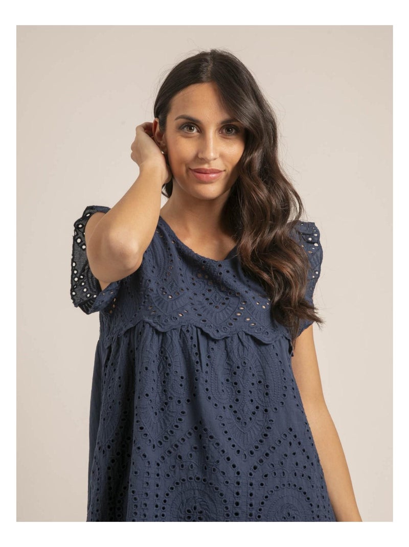 Robe courte broderies anglaises INGLES Bleu - Kiabi