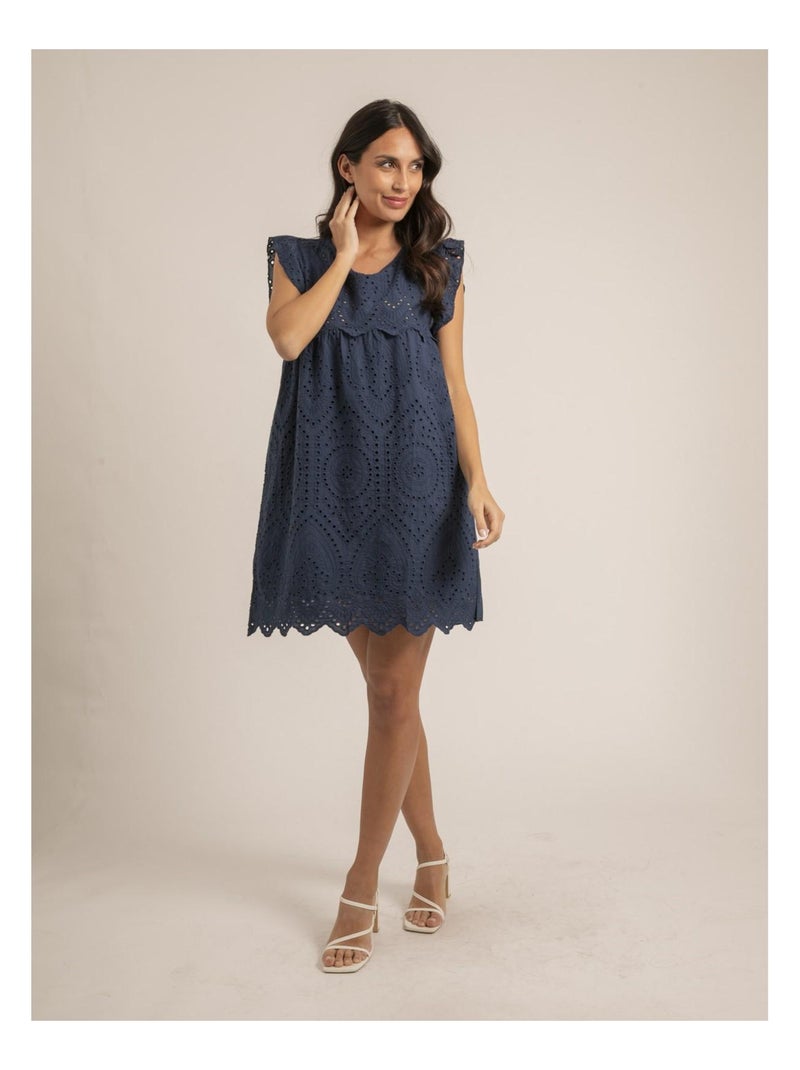 Robe courte broderies anglaises INGLES Bleu - Kiabi