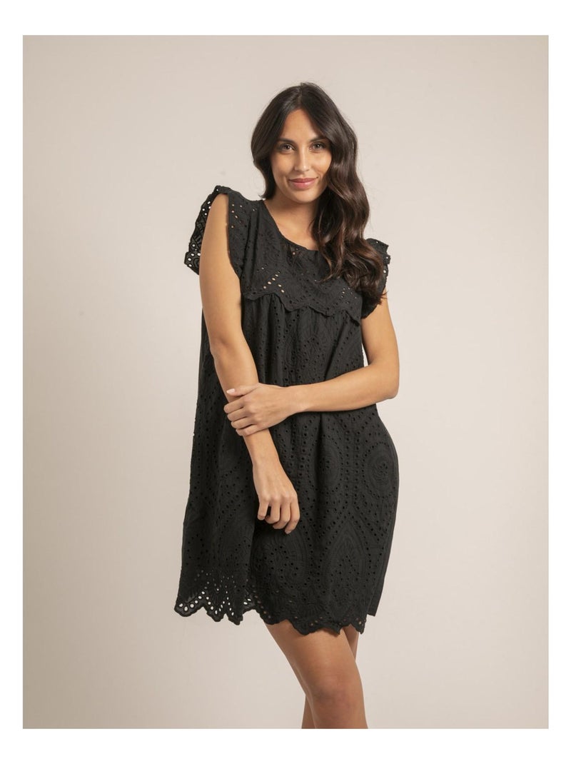 Robe courte broderies anglaises INGLES Noir - Kiabi
