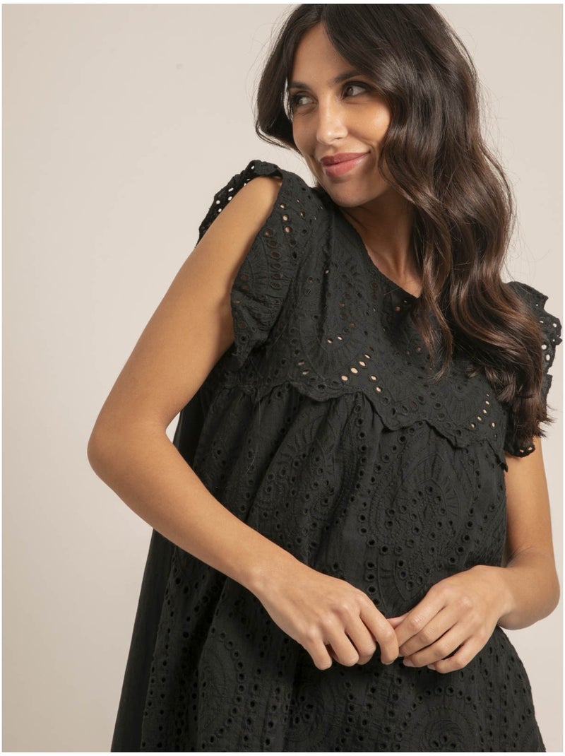 Robe courte broderies anglaises INGLES Noir - Kiabi