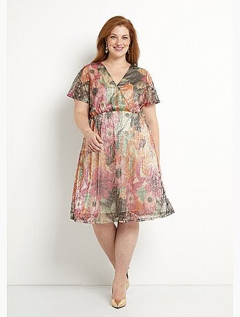 Robe courte cache-coeur brillante motif fleuri - Afibel