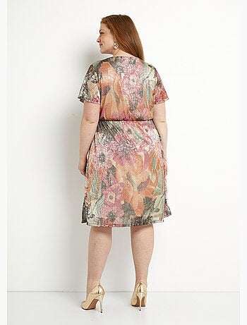 Robe courte cache-coeur brillante motif fleuri - Afibel