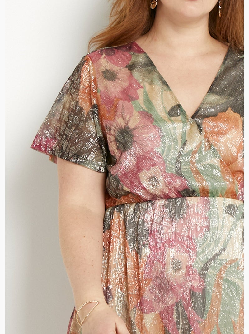 Robe courte cache-coeur brillante motif fleuri - Afibel Multicolore - Kiabi