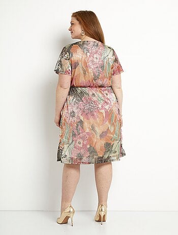 Robe courte cache-coeur brillante motif fleuri