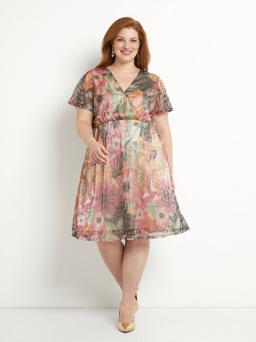 Robe courte cache-coeur brillante motif fleuri - Kiabi