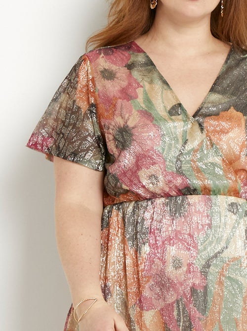 Robe courte cache-coeur brillante motif fleuri - Kiabi