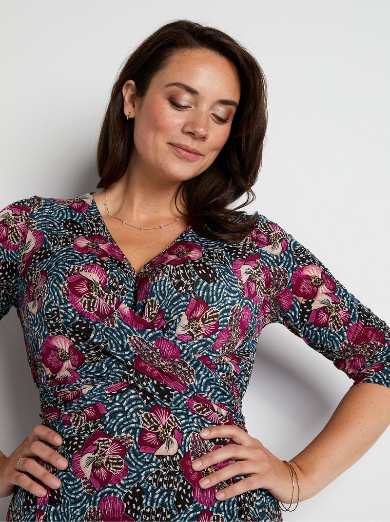 Robe courte cache-coeur en maille - Afibel Rose fushia - Kiabi