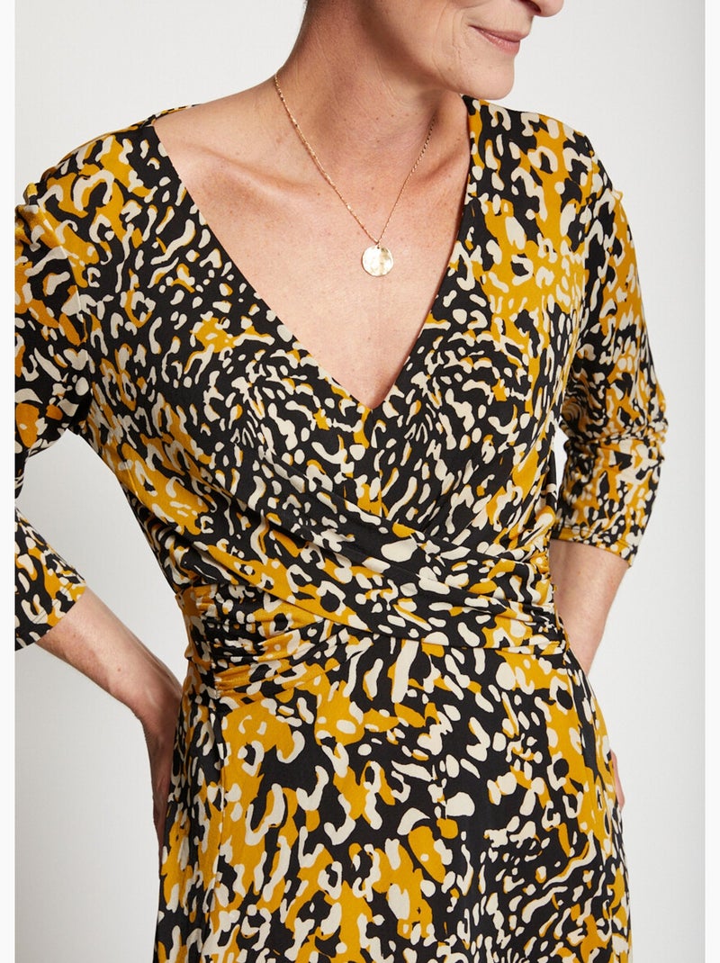 Robe courte cache-coeur en maille Miel - Kiabi