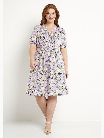 Robe courte cache-coeur fluide motif graphique - Afibel