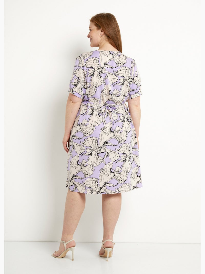 Robe courte cache-coeur fluide motif graphique - Afibel Blanc Violet - Kiabi