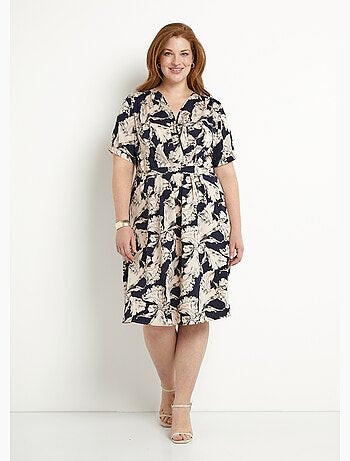 Robe courte cache-coeur fluide motif graphique - Afibel