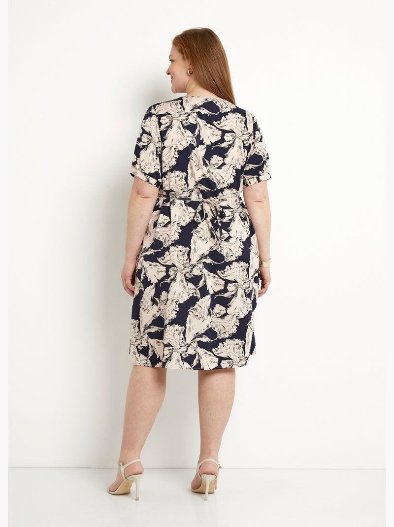 Robe courte cache-coeur fluide motif graphique - Afibel Marine/Blanc - Kiabi