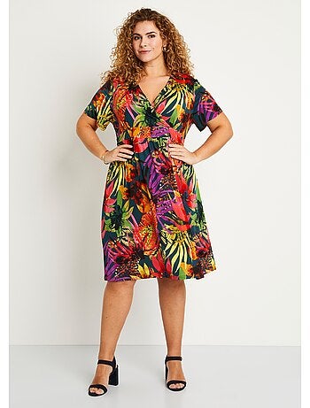 Robe courte cache-coeur imprimé exotique - AFIBEL