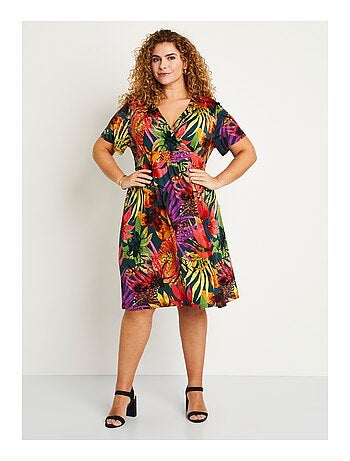 Robe courte cache-coeur imprimé exotique