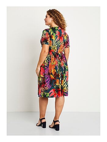 Robe courte cache-coeur imprimé exotique