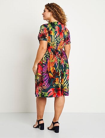 Robe courte cache-coeur imprimé exotique